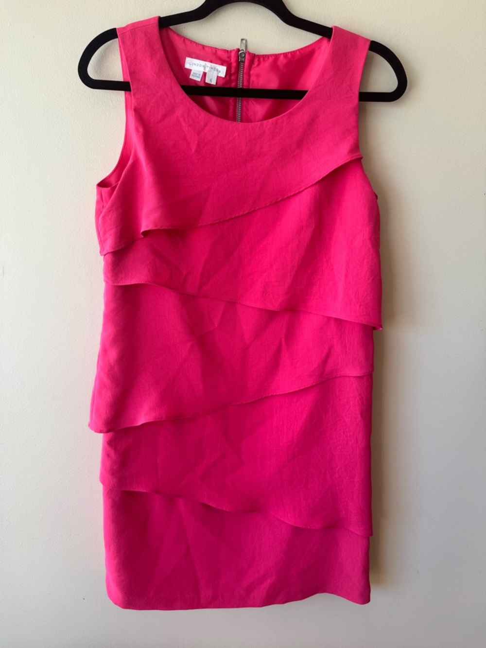 London Times Hot Pink Tiered Sleeveless Shift Dress